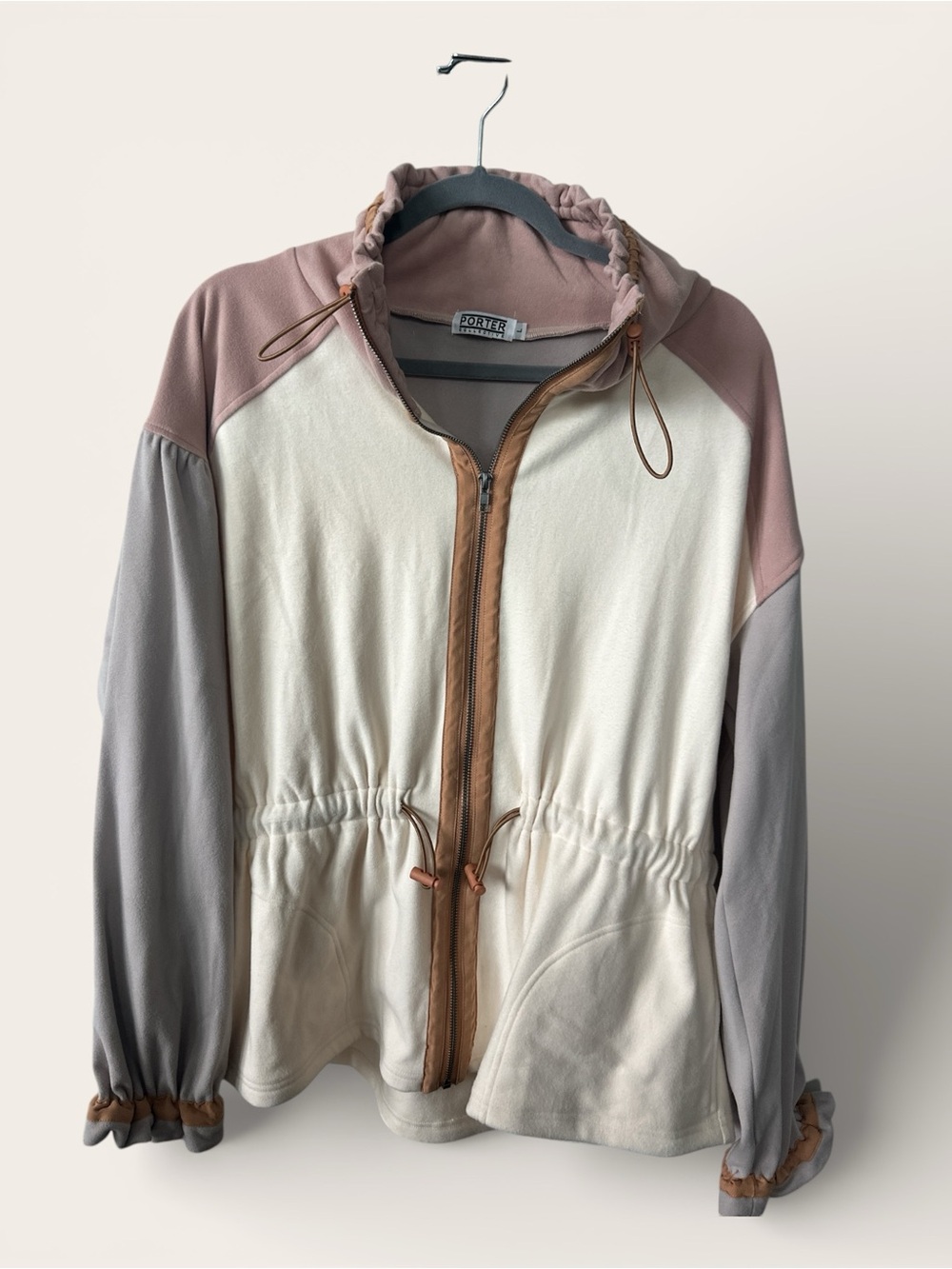 Zoe + Liv Colorblock Hooded Jacket in Cream, Mauve & Gray